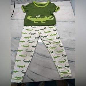 Kickee Pants Green Alligator Pajama Set‎ 2T htf